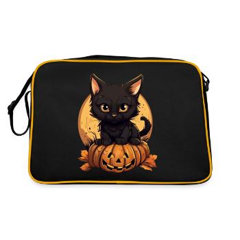 Halloween Black Cat with Pumpkin at Sunset - Retro Bag - black/gold - Back