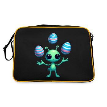 Ostern mit Alien: Eier-Jonglage - Retro Tasche - Schwarz/Gold - Hinten
