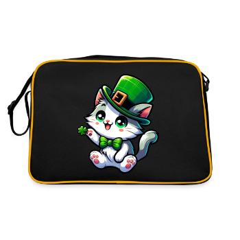 Dessin animé de chat de la Saint-Patrick - Sac Retro - noir/or - Dos