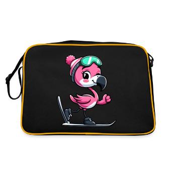 Flamingo Skier Winter Fun - Retro Bag - black/gold - Back