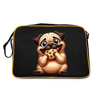 Cute Pug Dog with Cookie Candy Cookie - Retro Bag - black/gold - Back