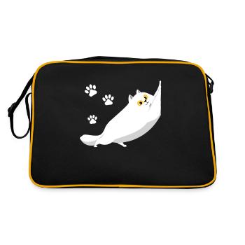Chubby white cat stretching - Retro Bag - black/gold - Back
