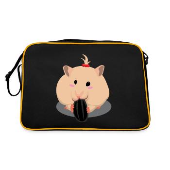Cute light brown hamster eating - Retro Bag - black/gold - Back