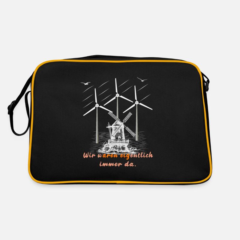 Windkraftanlagen und Windmühlen - Retro Tasche - Schwarz/Gold