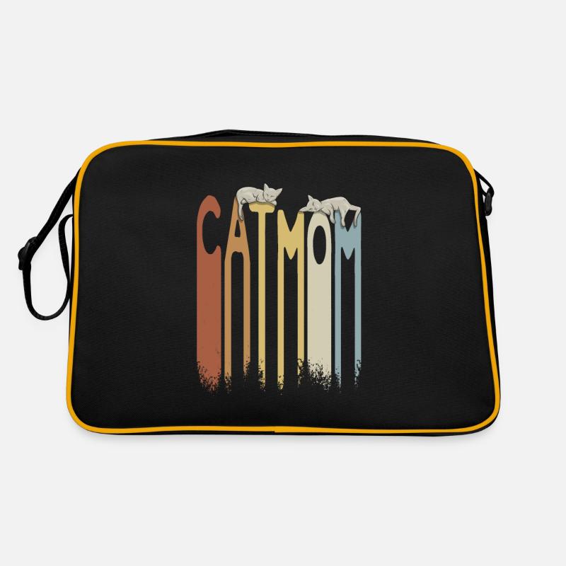 Retro Cat Mom Katzen-Mama mit schlafenden Katzen - Retro Tasche - Schwarz/Gold