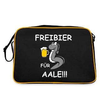 Freibier für Aale - Retro Tasche - Schwarz/Gold - Hinten