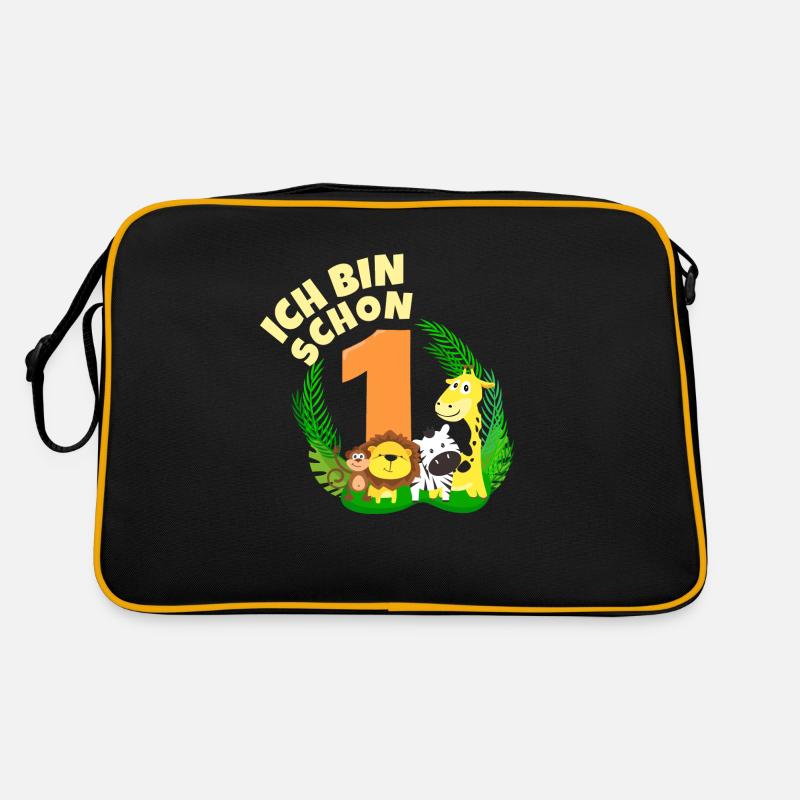 Ich bin schon 1 Jahr alt Dschungel Tier Geburtstag - Retro Tasche - Schwarz/Gold