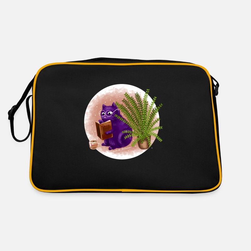 Bücher Katze - Retro Tasche - Schwarz/Gold