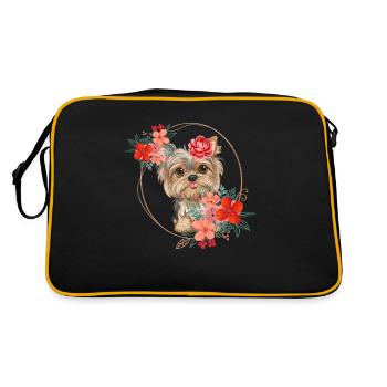 Spring design - Yorkshire Terrier in a wreath of flowers - Retro Bag - black/gold - Back