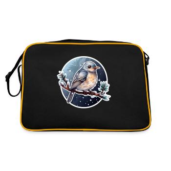 Niedlicher Vogel im Winter - Retro Tasche - Schwarz/Gold - Hinten