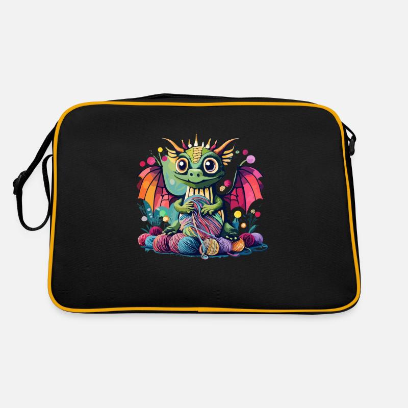 Hüter der Wolle Drache - Retro Tasche - Schwarz/Gold