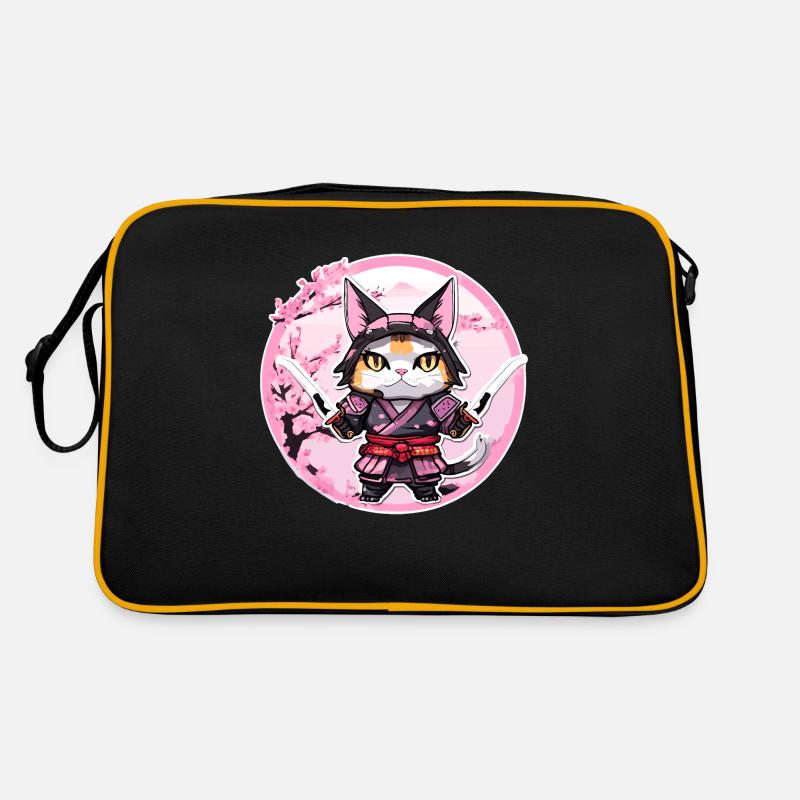 Chat samouraï & fleurs de cerisier #1 - Sac Retro - noir/or