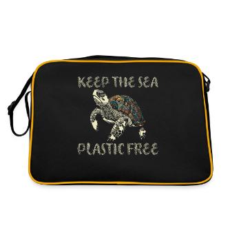 Keep The Sea Plastic Free Schildkröte Motiv - Retro Tasche - Schwarz/Gold - Hinten