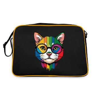 Katze Cool In Brille Bunte Karikatur - Retro Tasche - Schwarz/Gold - Hinten