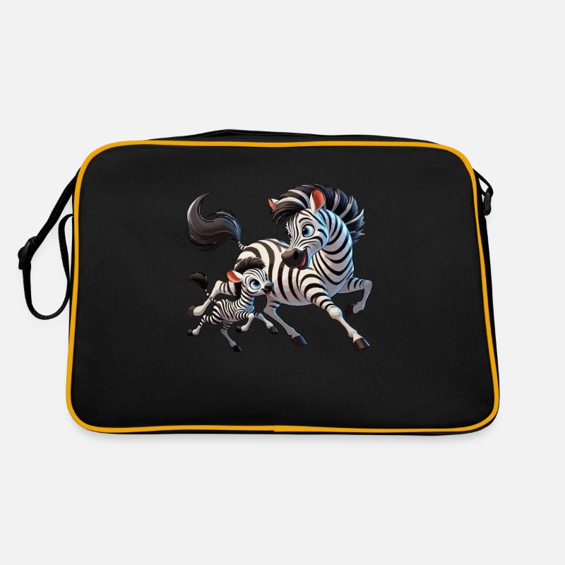 Zebra-Mutter mit herumtollendem Kind Retro Tasche
