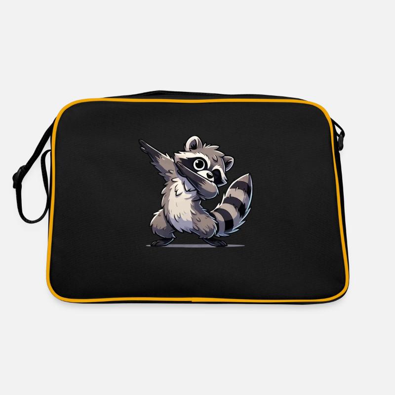 Waschbär Dabbing - Retro Tasche - Schwarz/Gold
