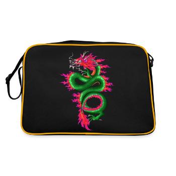 Drache Grün Pink - Retro Tasche - Schwarz/Gold - Hinten