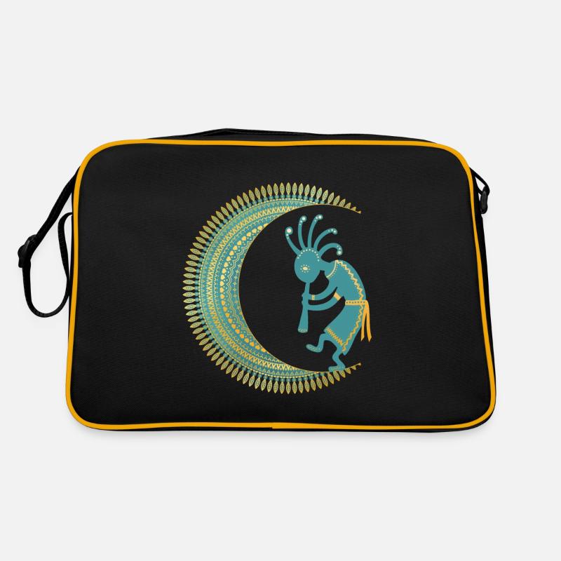 Native American - Kokopelli Mandala Half Moon 1 - Sac Retro - noir/or