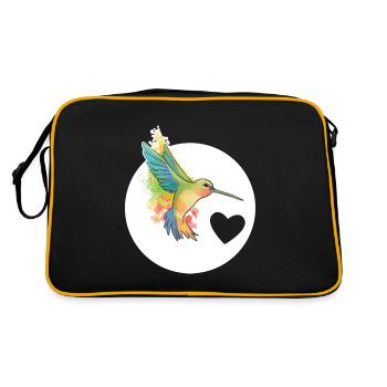 Hummingbird Colibri with heart spring design - Retro Bag - black/gold - Back