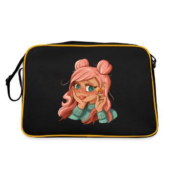 Candy Girl Mädchen mit Lolli Mädchenpower Kawaii - Retro Tasche - Schwarz/Gold - Hinten