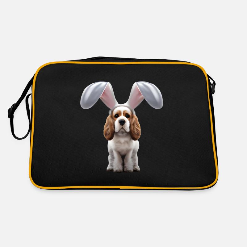 English Cocker Spaniel mit Hasenohren - Retro Tasche - Schwarz/Gold