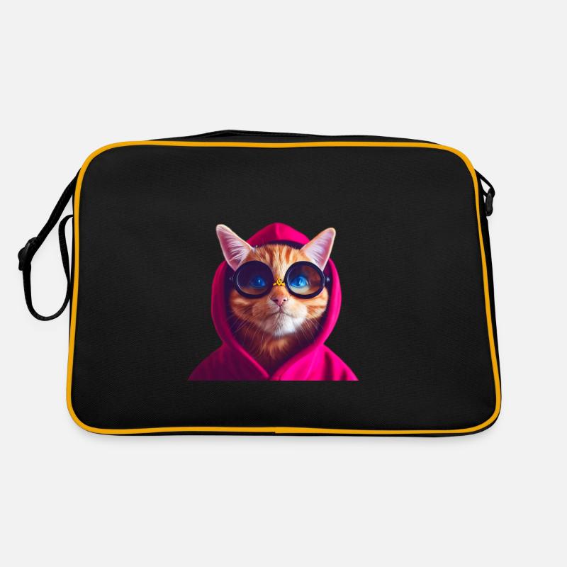 Ginger Cute Cat en sweat à capuche coloré avec lunettes - Sac Retro - noir/or