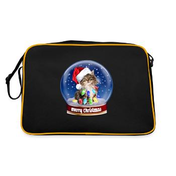 Frohe Weihnachten Langhaar Katze Schneekugel Weihnachtsmann - Retro Tasche - Schwarz/Gold - Hinten