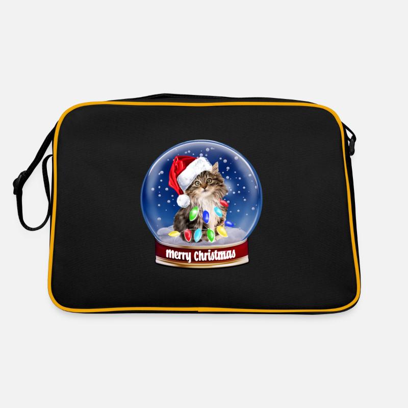 Frohe Weihnachten Langhaar Katze Schneekugel Weihnachtsmann Retro Tasche