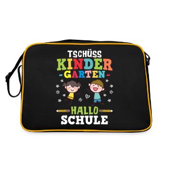 Tschüss Kindergarten Hallo Schule - Einschulung - Retro Tasche - Schwarz/Gold - Hinten