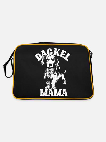 Dackel Mama Hundeliebhaber Dachshund Muttertag Dac - Retro Tasche - Schwarz/Gold - Hinten
