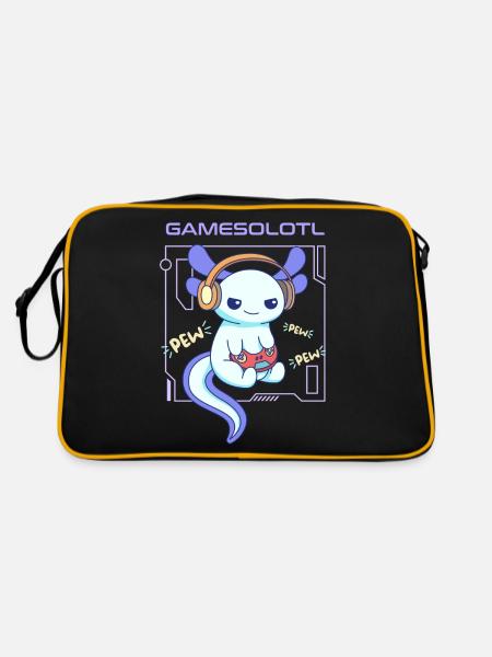 Gamesolotl Word Pun Design for Axolotl Lovers - Retro Bag - black/gold - Back