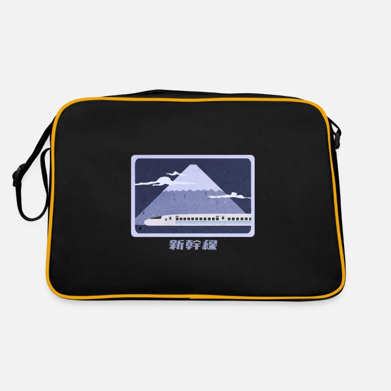 Shinkansen devant le mont Fuji - Sac Retro - noir/or