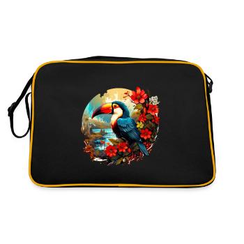 Toucan with flowers by the lake - Retro Bag - black/gold - Back