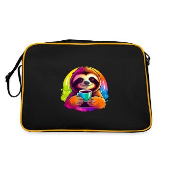 Cute sloth drinking coffee - Retro Bag - black/gold - Back