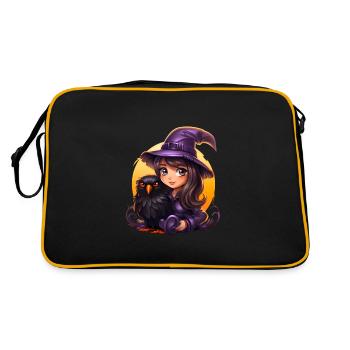 Cute little witch with raven - Retro Bag - black/gold - Back