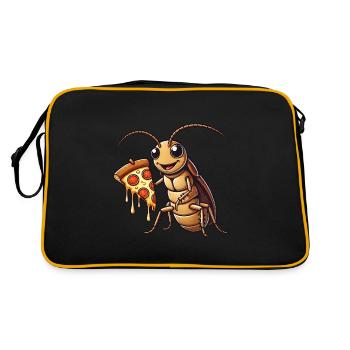 Cute cartoon cockroach with salami pizza - Retro Bag - black/gold - Back