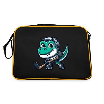 Dino T-Rex dinosaur playing hockey - Retro Bag - black/gold - Back