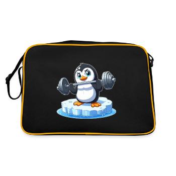 Penguin weightlifter on melting floe - Retro Bag - black/gold - Back