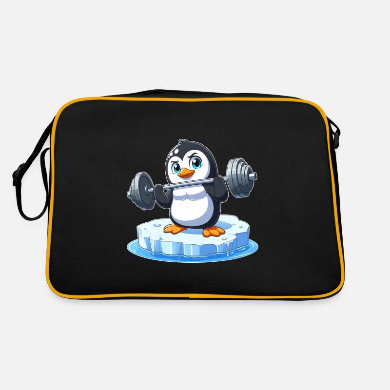 Pinguin Gewichtheber auf schmelzender Eisscholle Retro Tasche