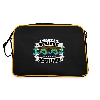 I want to Believe, das Nessie Scotland T-Shirt - Retro Tasche - Schwarz/Gold - Hinten