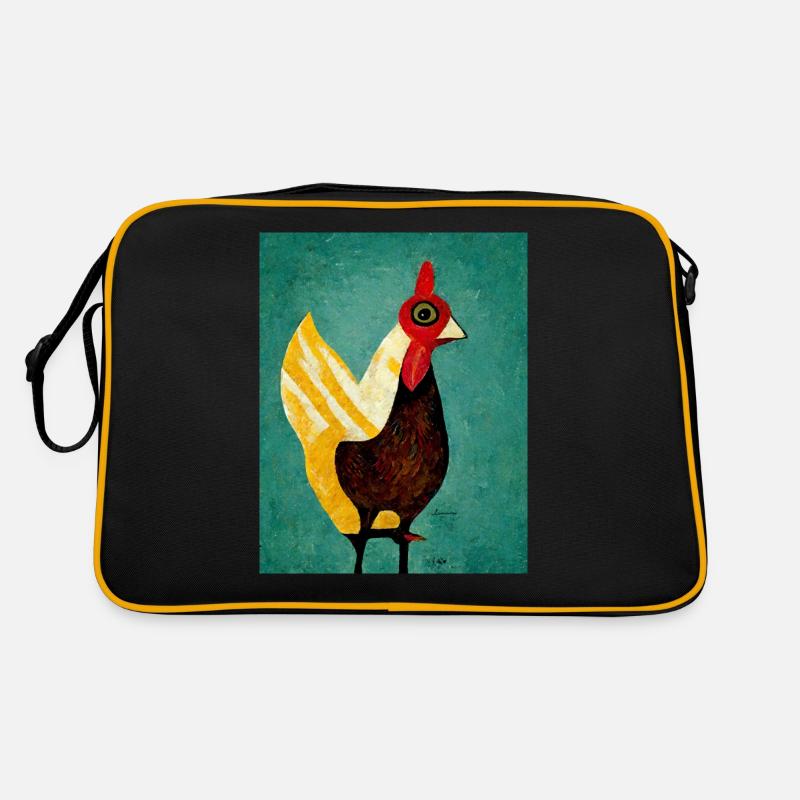 Lustiges Huhn Gemälde - Retro Tasche - Schwarz/Gold