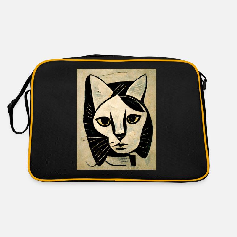 Katze abstrakt - Retro Tasche - Schwarz/Gold