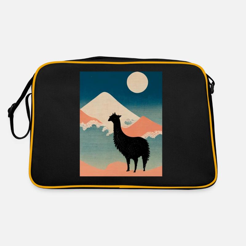 Lama in Japan - Retro Tasche - Schwarz/Gold