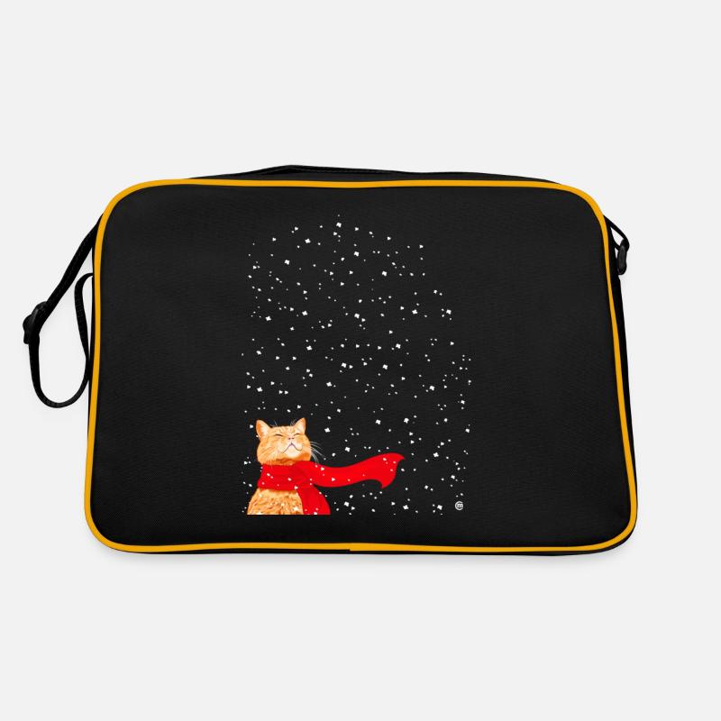 Schneekatze getigert - Retro Tasche - Schwarz/Gold