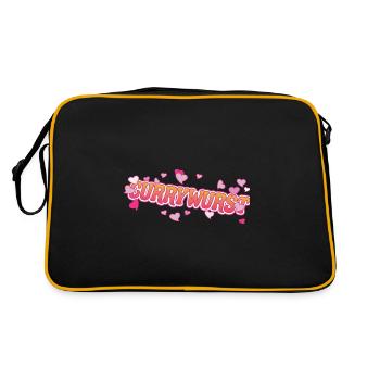 Cooles Currywurst mit rosa Herzen Design - Retro Tasche - Schwarz/Gold - Hinten