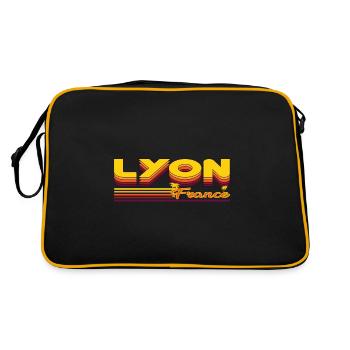 Lyon, sommerliches Urlaubs Design - Retro Tasche - Schwarz/Gold - Hinten