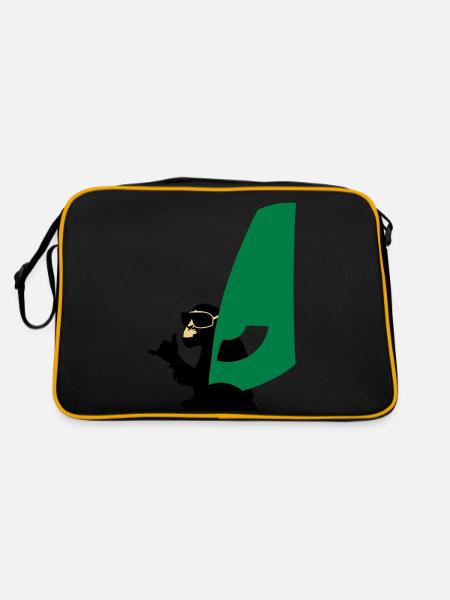 windsurfer monkey - Retro Tasche - Schwarz/Gold - Hinten