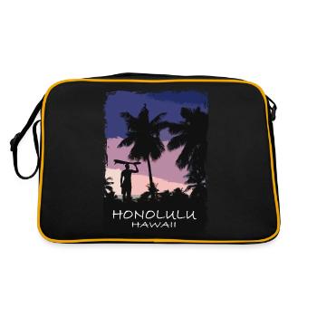 Honolulu - Hawaii - Beach - Surfing - Surfer - Retro Tasche - Schwarz/Gold - Hinten