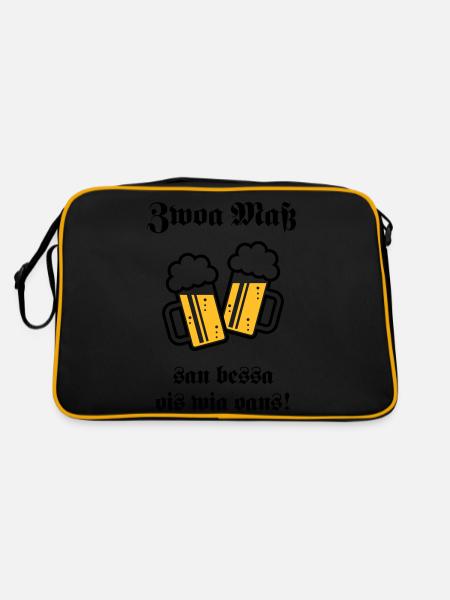 Zwoa Maß San Bessa Ois Wia Oans! (Bier Trinken) - Retro Tasche - Schwarz/Gold - Hinten