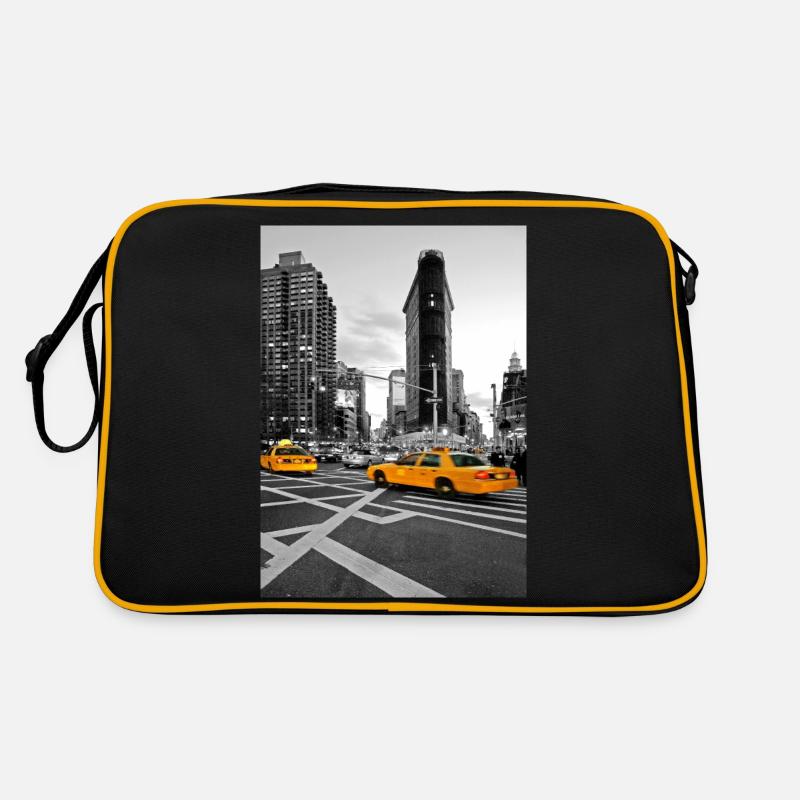 NYC Yellow Cabs Flat Iron Building - Sac Retro - noir/or